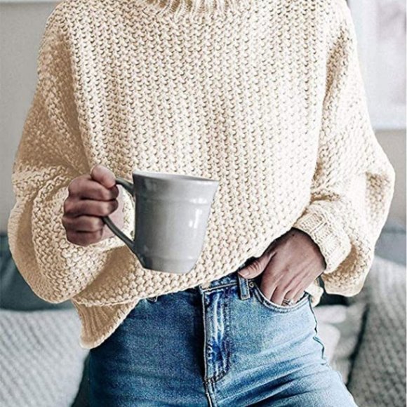 Beige Chunky Knitted Pullover Sweater Large - Picture 3 of 4